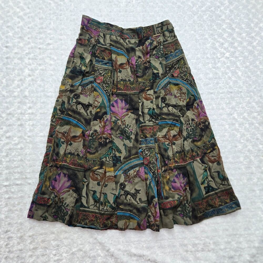 Geiger Animals Birds Botanical Arches Skirt Vintage 1990s Womens Size 42